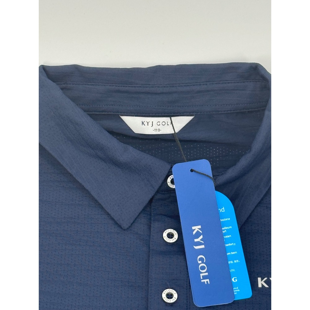 KYJ (Kim Young Joo) Golf Mens Navy Blue Performance Polo Shirt Size 110 L NWT - Picture 6 of 8
